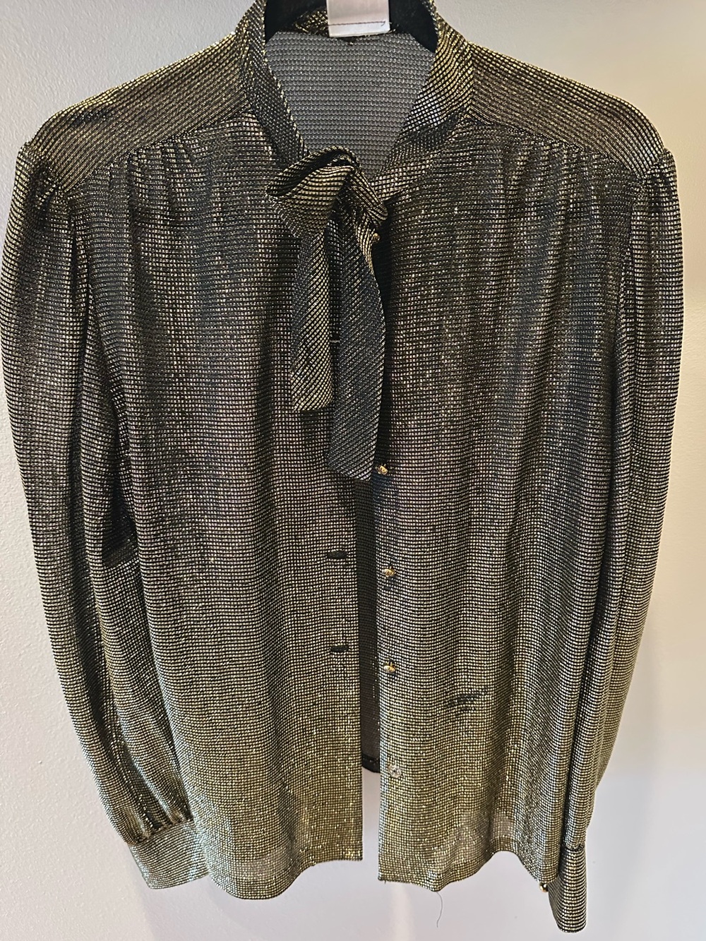 Koret Vintage Metallic Gold and Black Shimmer Button Down Blouse